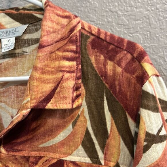 #577 Conrad C vintage linen, tropical short sleeve button-down top size 16 - Picture 5 of 11
